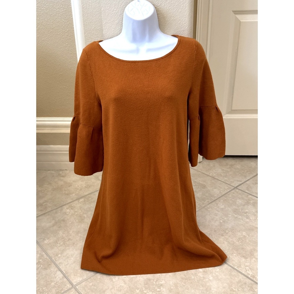 Moth Chester Bell Sleeve Tunic Sweater Dress Burnt‎ Orange Sz M Career Preppy